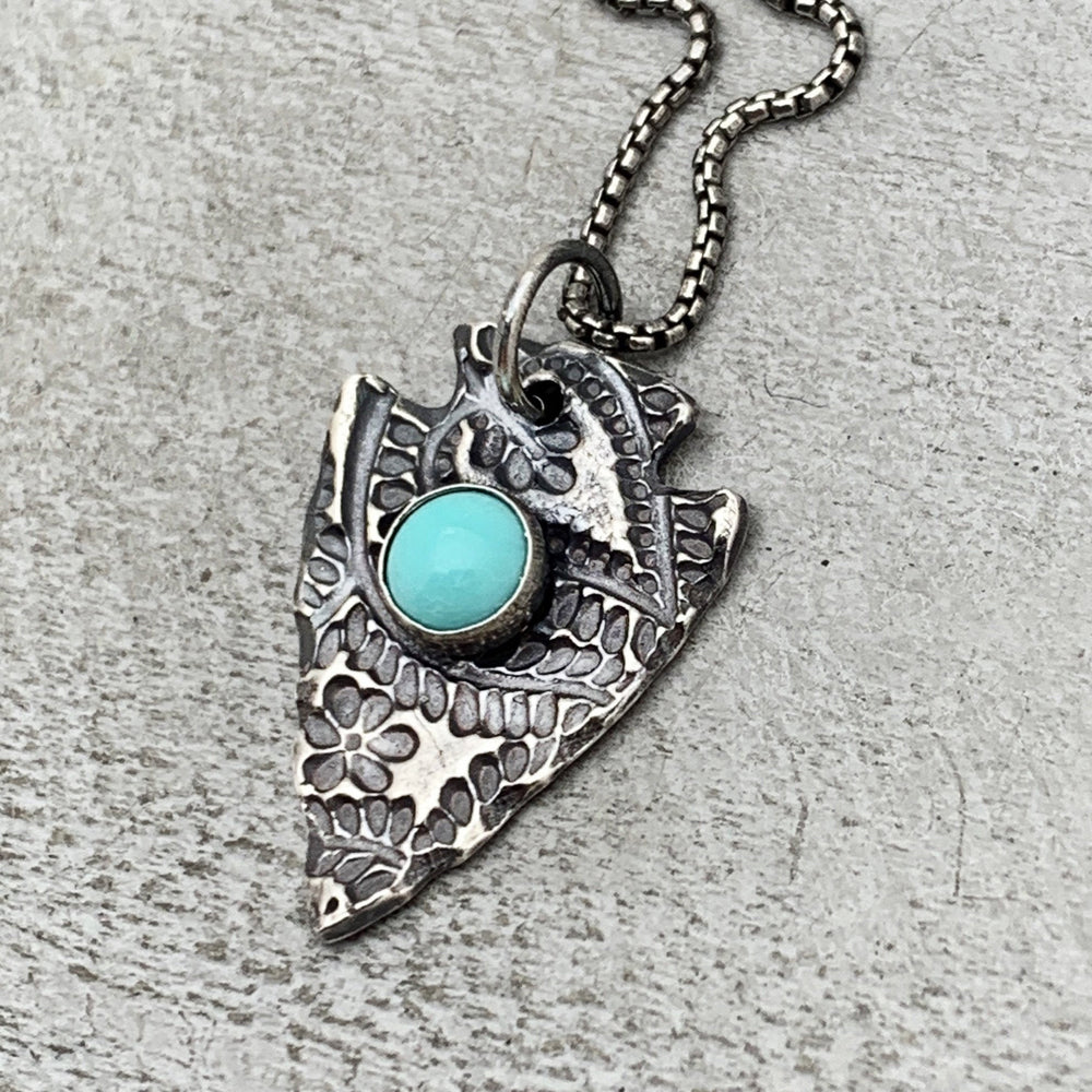 White Water Turquoise and Solid 925 Sterling Silver Arrowhead Pendant - SunlightSilver