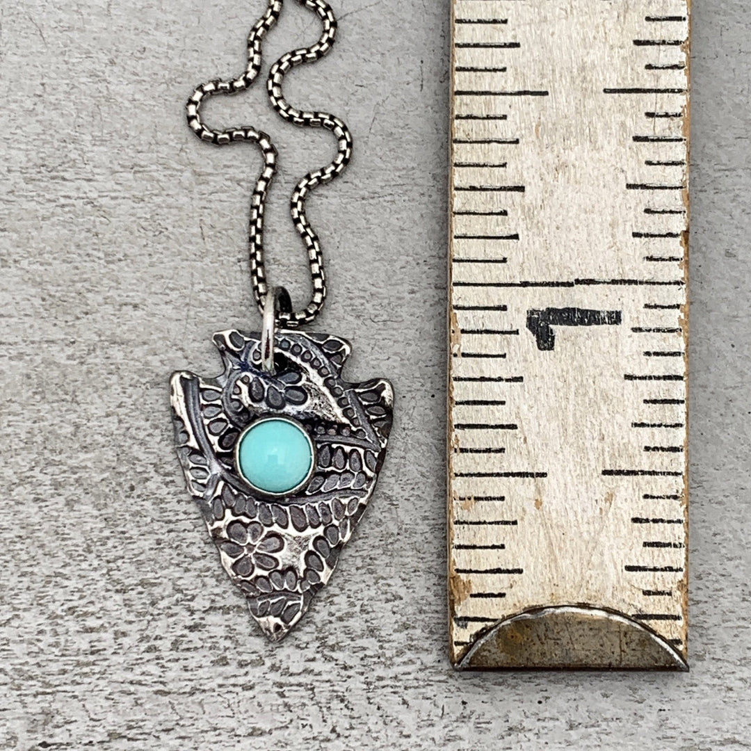 White Water Turquoise and Solid 925 Sterling Silver Arrowhead Pendant - SunlightSilver