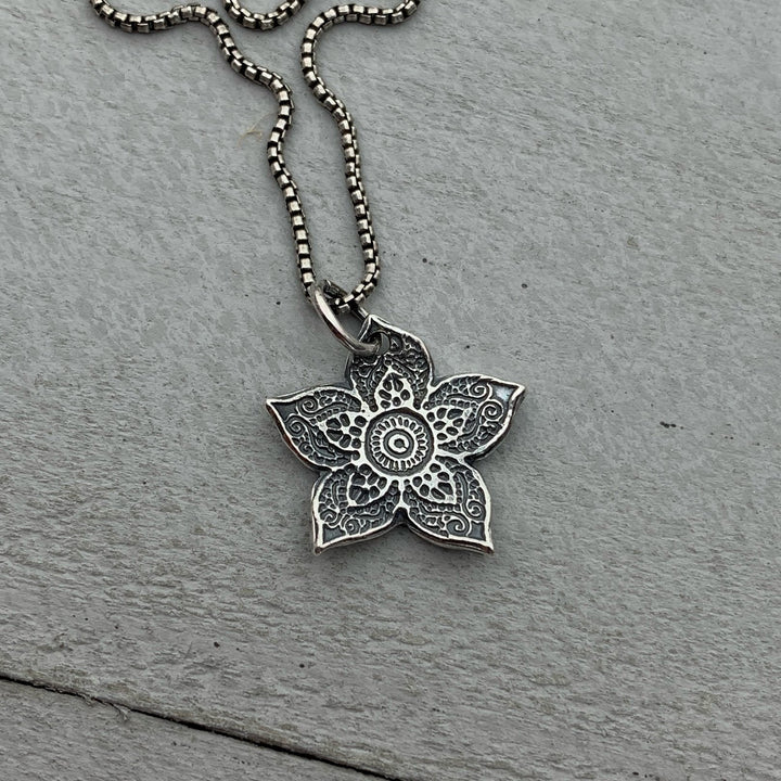 Small Sterling Silver Flower Charm Necklace. Solid 925 Sterling Silver - SunlightSilver