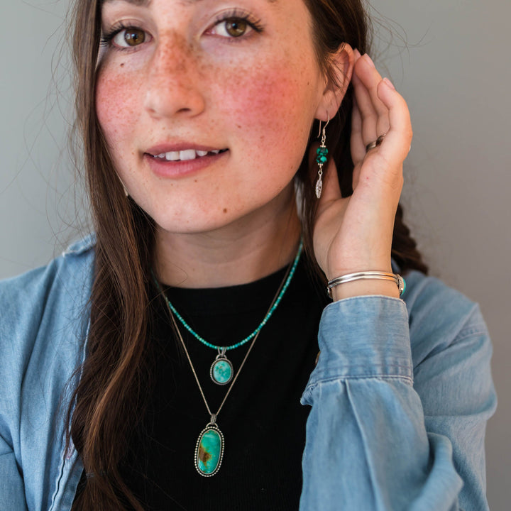 Turquoise Beaded Necklace – 2mm Faceted Blue-Green Gemstones with Sterling Silver – Handmade in the USA - SunlightSilver
