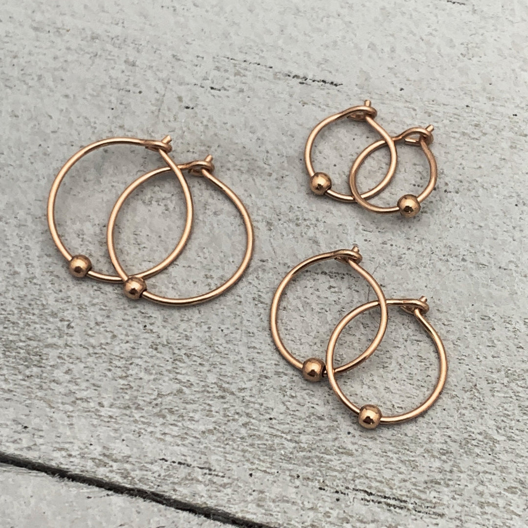 14k Rose Gold Fill Tiny Hoop Earrings with Ball Bead - SunlightSilver