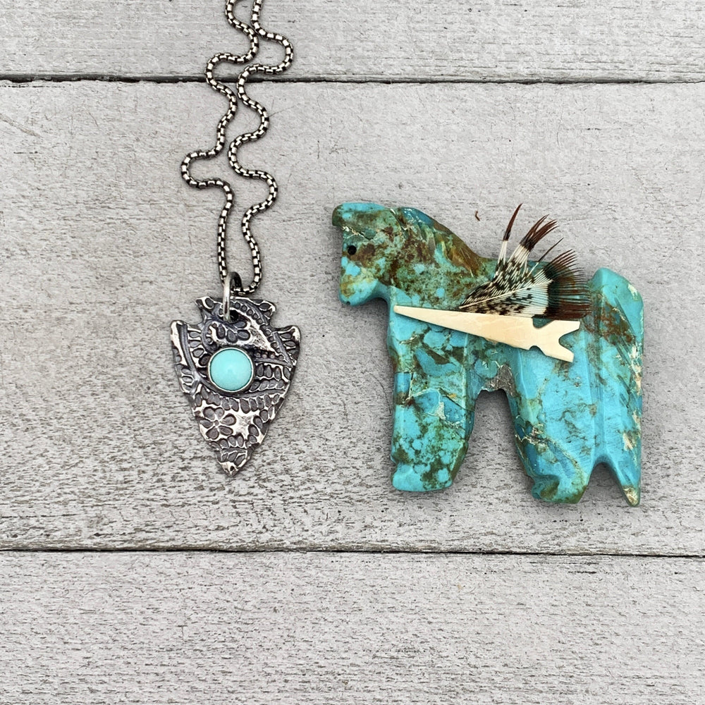 Sterling Silver Arrowhead Pendant with Blue Ridge or White Water Turquoise | Southwestern Turquoise Necklace | American Turquoise - SunlightSilver