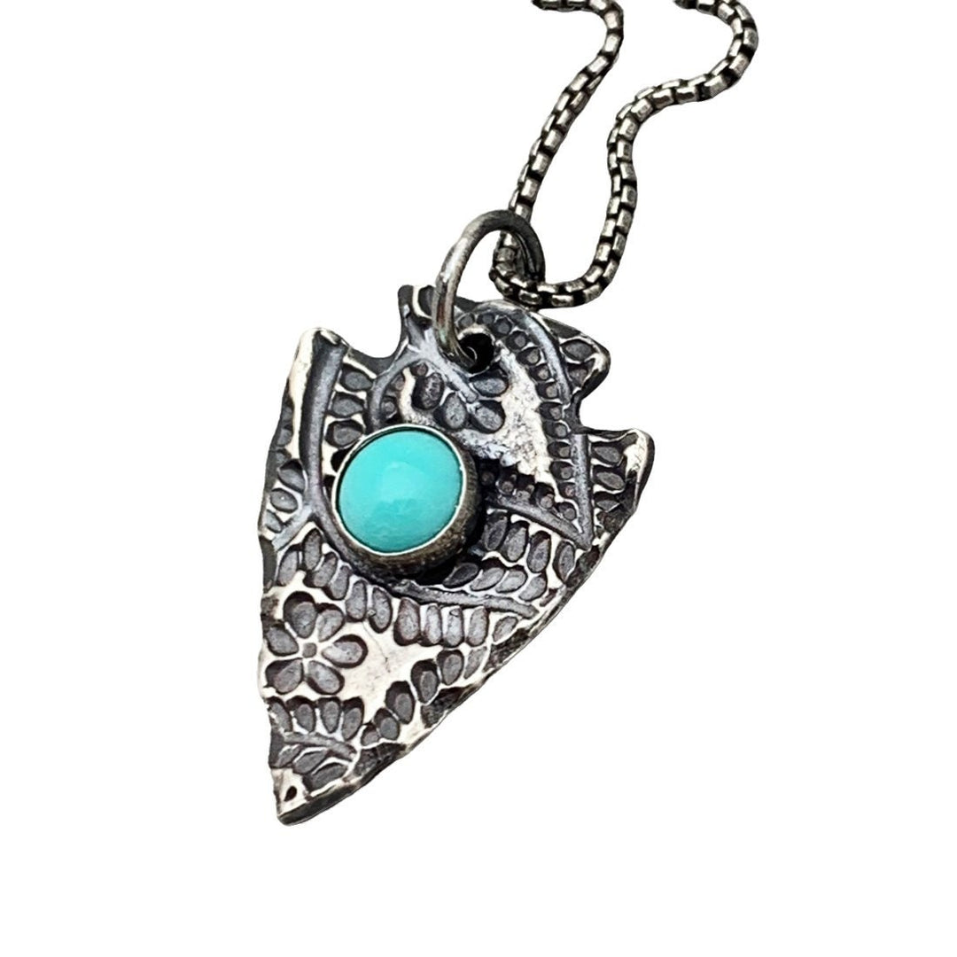 White Water Turquoise and Solid 925 Sterling Silver Arrowhead Pendant - SunlightSilver