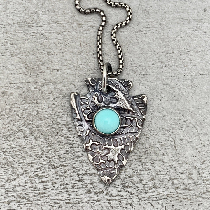 White Water Turquoise and Solid 925 Sterling Silver Arrowhead Pendant - SunlightSilver