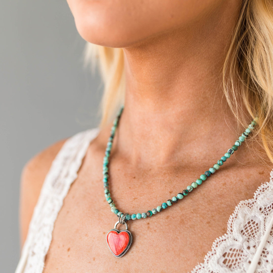 Multi-Color Turquoise Necklace – Blue Green Turquoise Beads with Sterling Silver Extender, 16–18 Inch Strand - SunlightSilver
