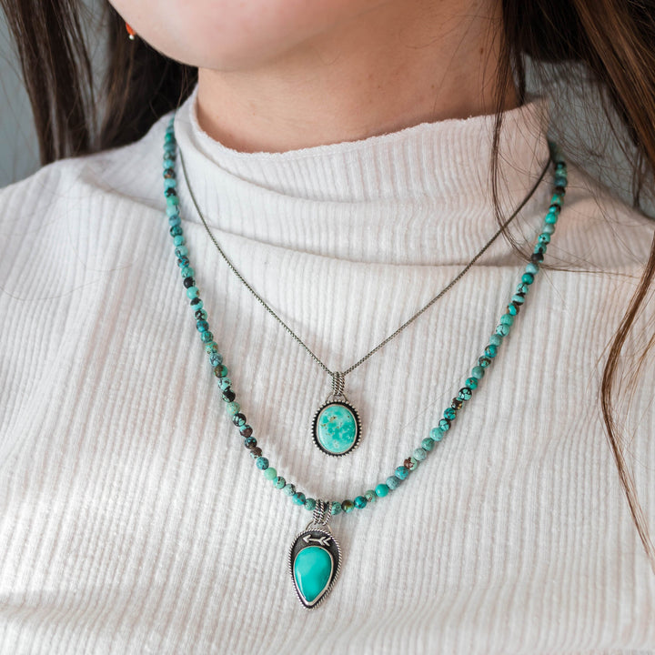 Turquoise and Sterling Silver Beaded Necklace - SunlightSilver