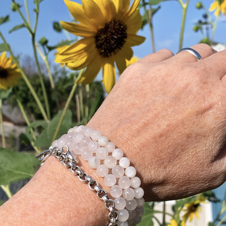 White Moonstone Crystal Stretch Bracelet. Small/Medium Size - SunlightSilver