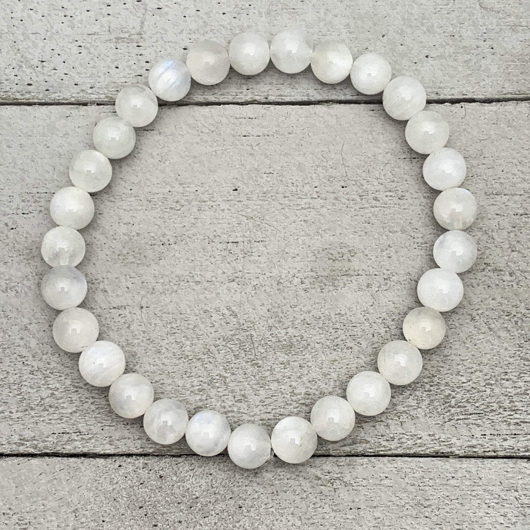 White Moonstone Crystal Stretch Bracelet. Small/Medium Size - SunlightSilver