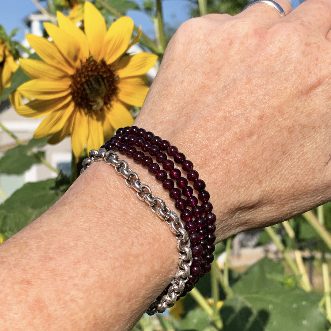 Red Garnet Crystal Stretch Bracelet. Small/Medium Size - SunlightSilver