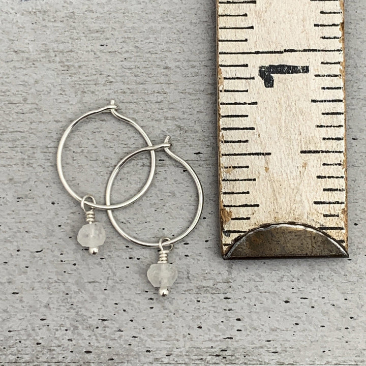 Moonstone Charm Hoop Earrings Available in Solid 925 Sterling Silver, 14k Yellow or Rose Gold Fill - SunlightSilver