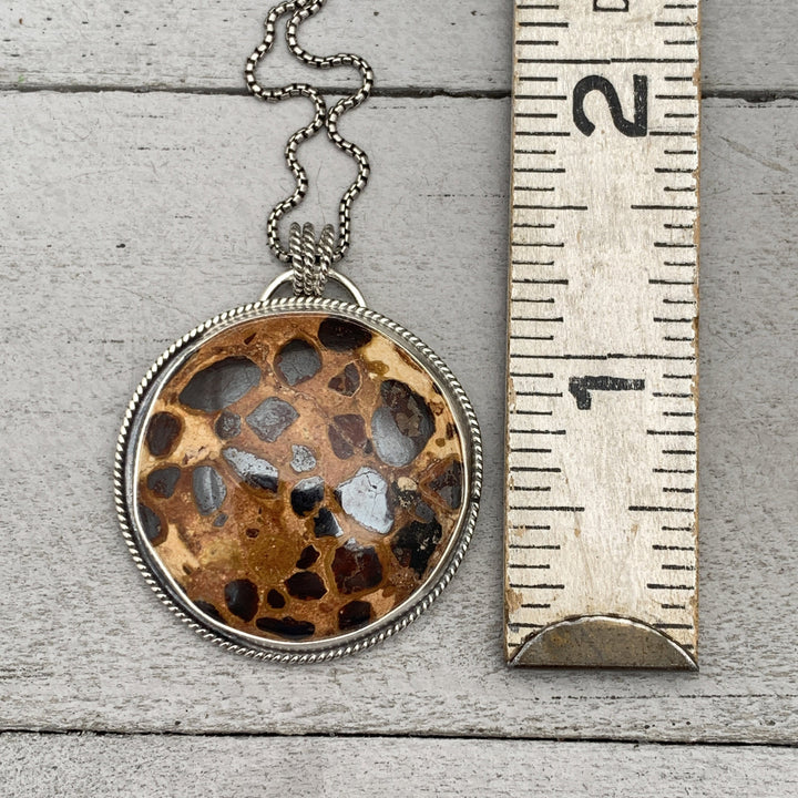 Bauxite and Sterling Silver Pendant Necklace. Animal Print Stone - SunlightSilver