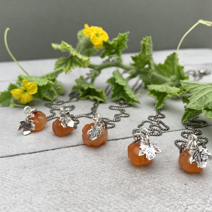 Gemstone Pumpkin Sterling Silver Necklace. Carnelian, Amethyst or Ghostly White Opal - SunlightSilver