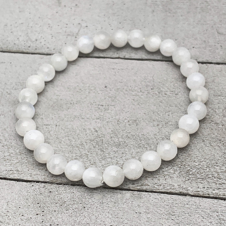 White Moonstone Crystal Stretch Bracelet. Small/Medium Size - SunlightSilver