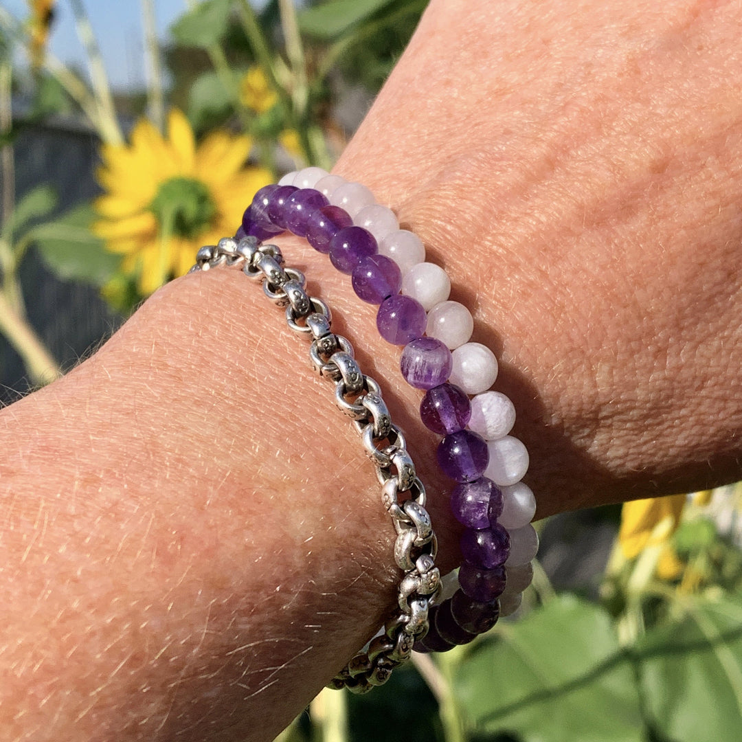 White Moonstone Crystal Stretch Bracelet. Small/Medium Size - SunlightSilver