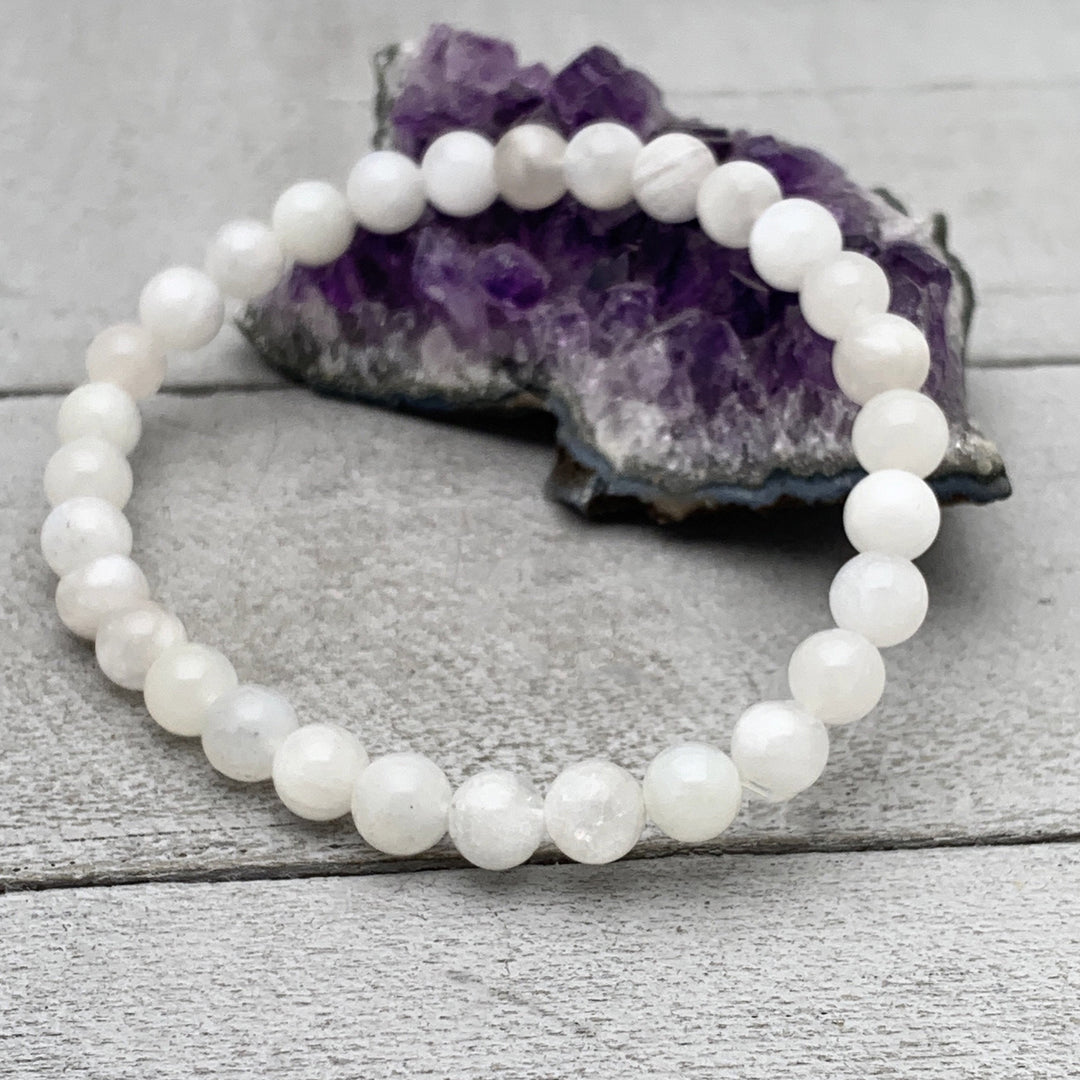 White Moonstone Crystal Stretch Bracelet - SunlightSilver
