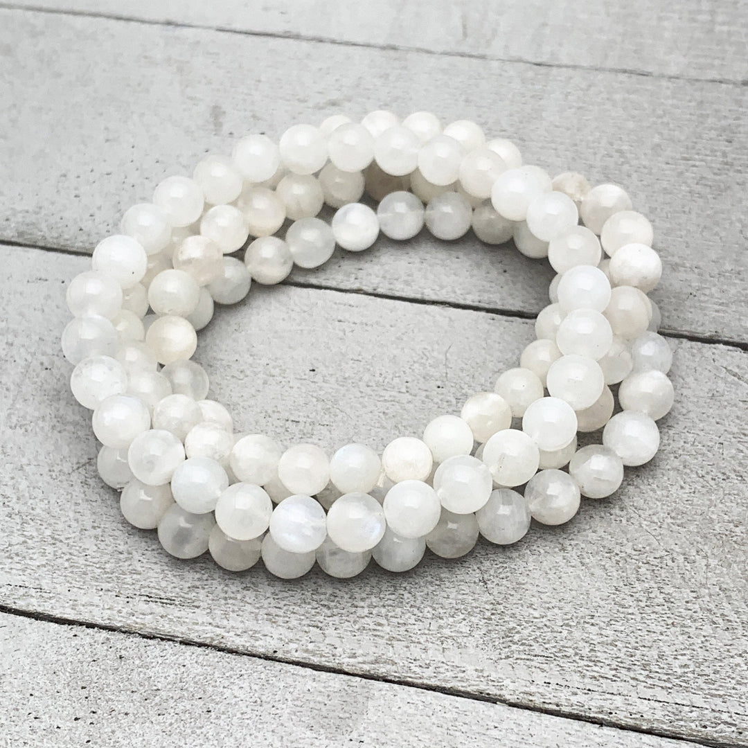 White Moonstone Crystal Stretch Bracelet. Small/Medium Size - SunlightSilver