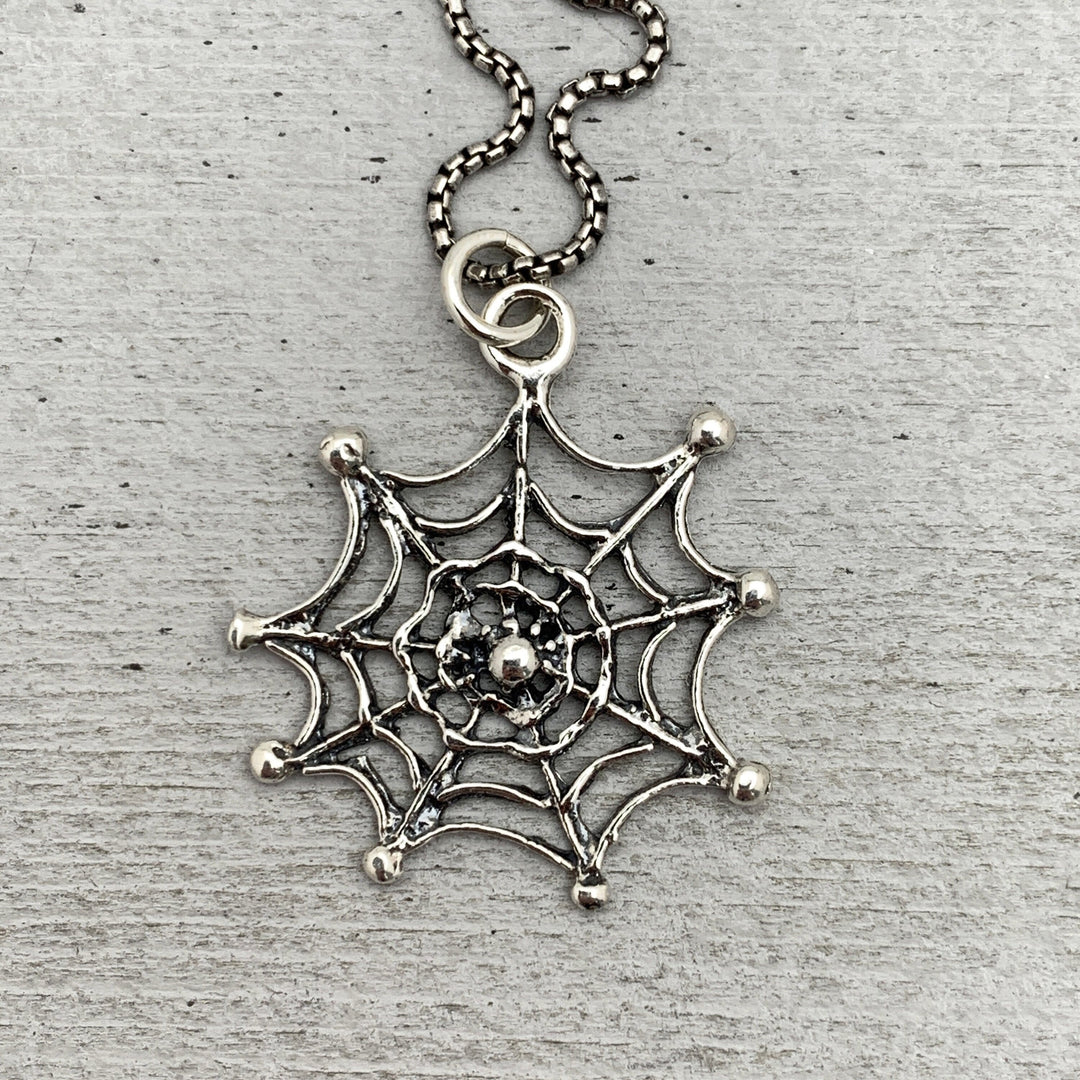 Spider and Web Sterling Silver Pendant - SunlightSilver