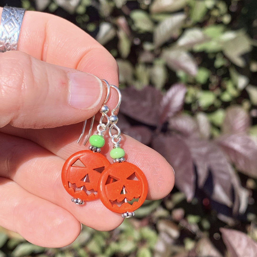 Halloween Earrings. Skull Earrings or Pumpkin Earrings. Jack-o-Lantern Earrings. Made with sold 925 Sterling Silver. Skull Jewelry - SunlightSilver