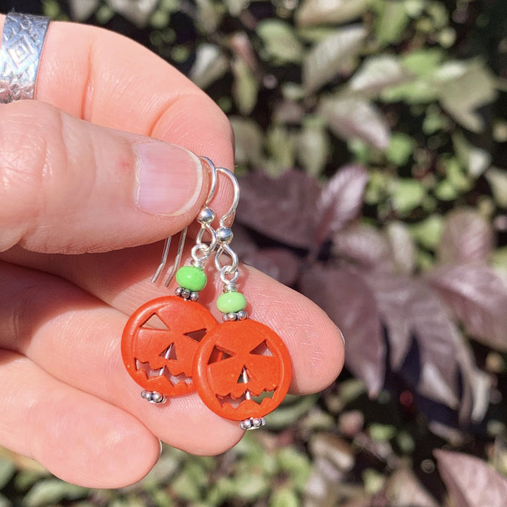 Halloween Earrings. Skull Earrings or Pumpkin Earrings. Jack-o-Lantern Earrings. Made with sold 925 Sterling Silver. Skull Jewelry - SunlightSilver