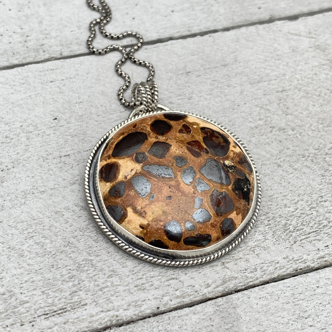 Bauxite and Sterling Silver Pendant Necklace. Animal Print Stone - SunlightSilver