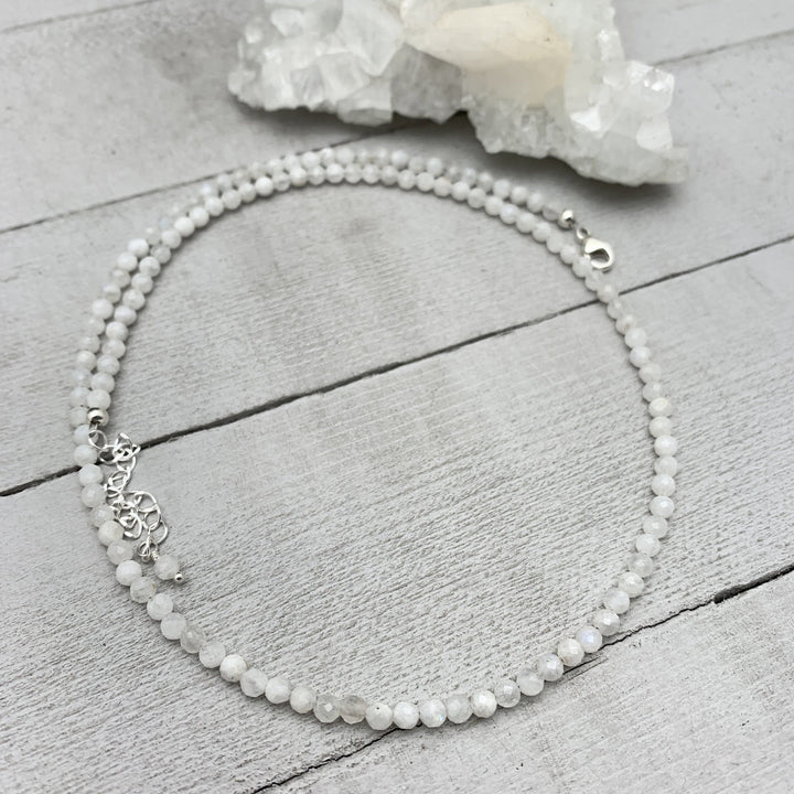 Faceted Moonstone Crystal and Sterling Silver Beaded Necklace - SunlightSilver