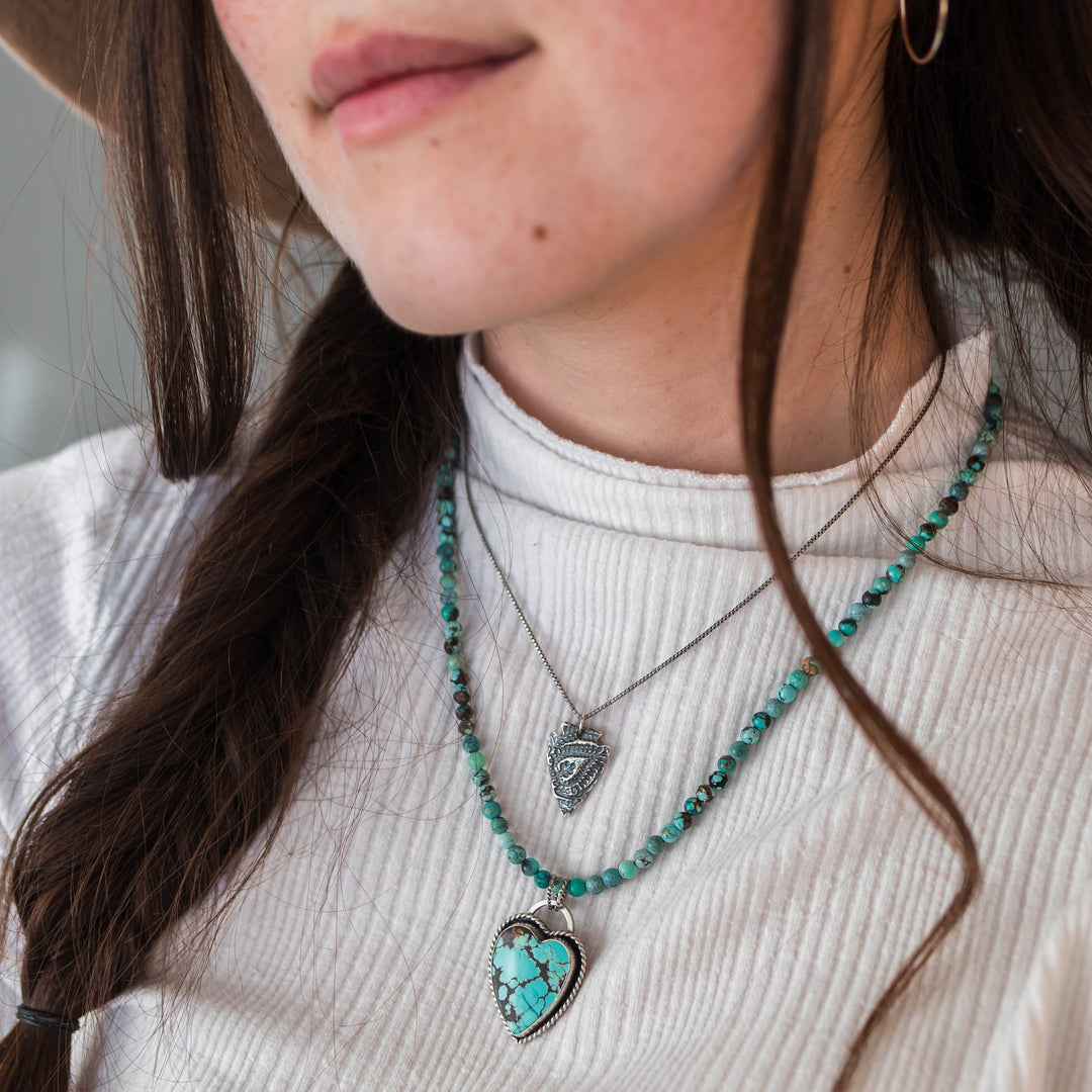 Silver Arrowhead Necklace with Paisley Design. Solid 925 Sterling Silver Pendant with Beautiful Stamped Bohemian Paisley Pattern. Southwest - SunlightSilver