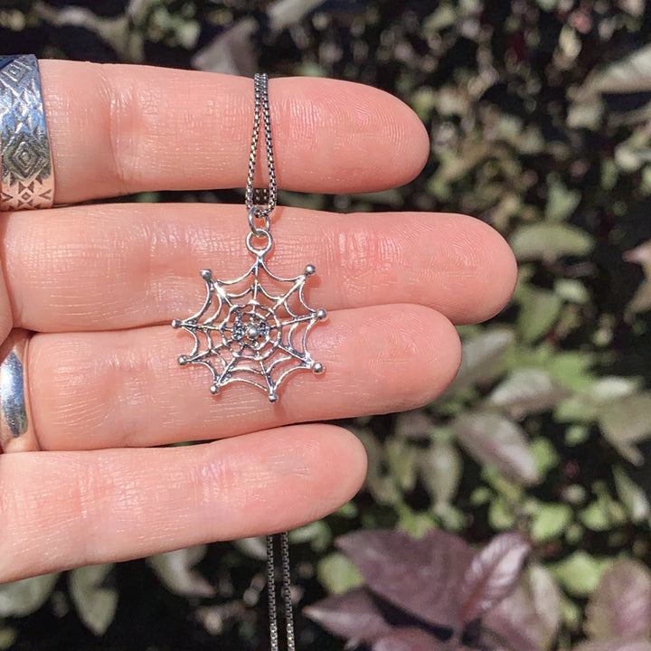 Spider and Web Sterling Silver Pendant - SunlightSilver