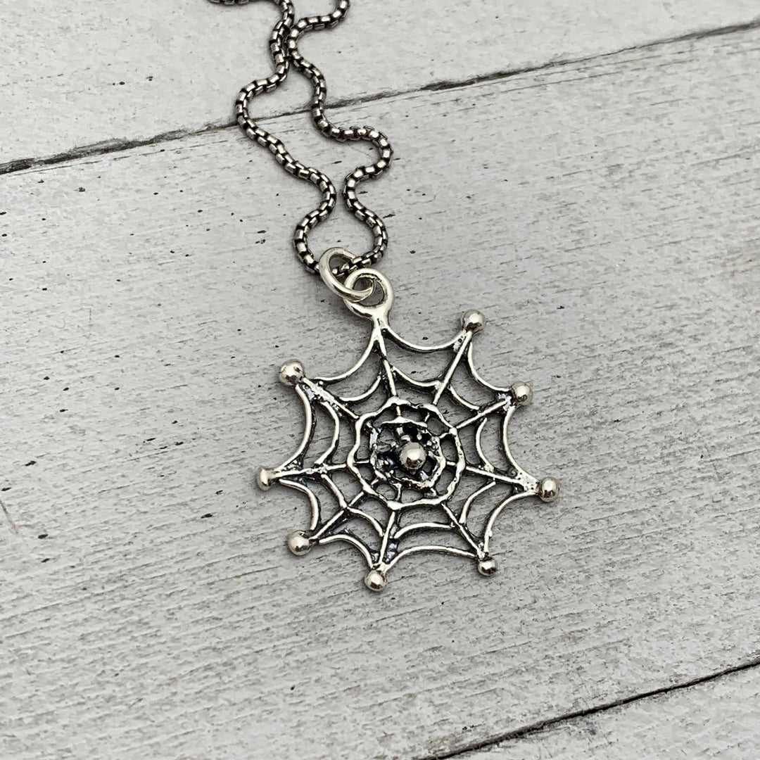Spider and Web Sterling Silver Pendant - SunlightSilver