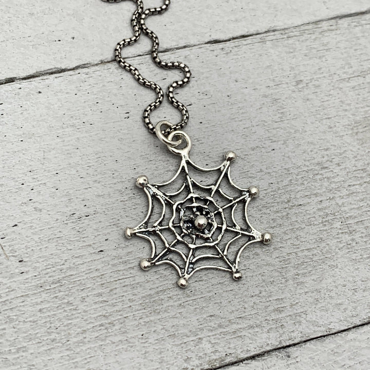 Spider and Web Sterling Silver Pendant - SunlightSilver