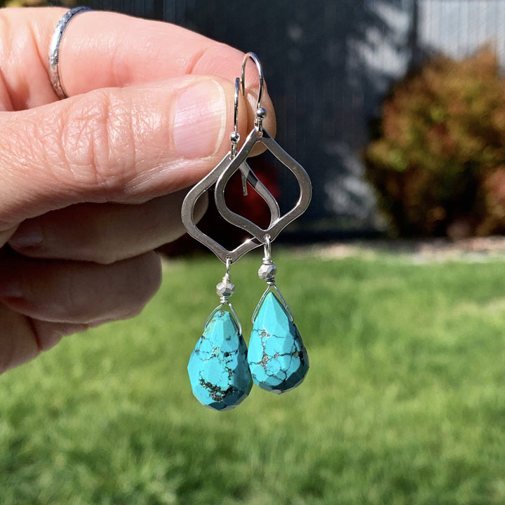 Turquoise Briolette and Sterling Silver Drop Earrings - SunlightSilver