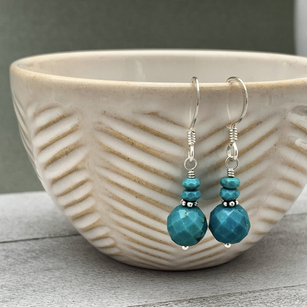 Teal Turquoise and Sterling Silver Earrings - SunlightSilver