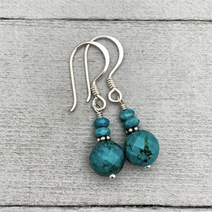 Teal Turquoise and Sterling Silver Earrings - SunlightSilver