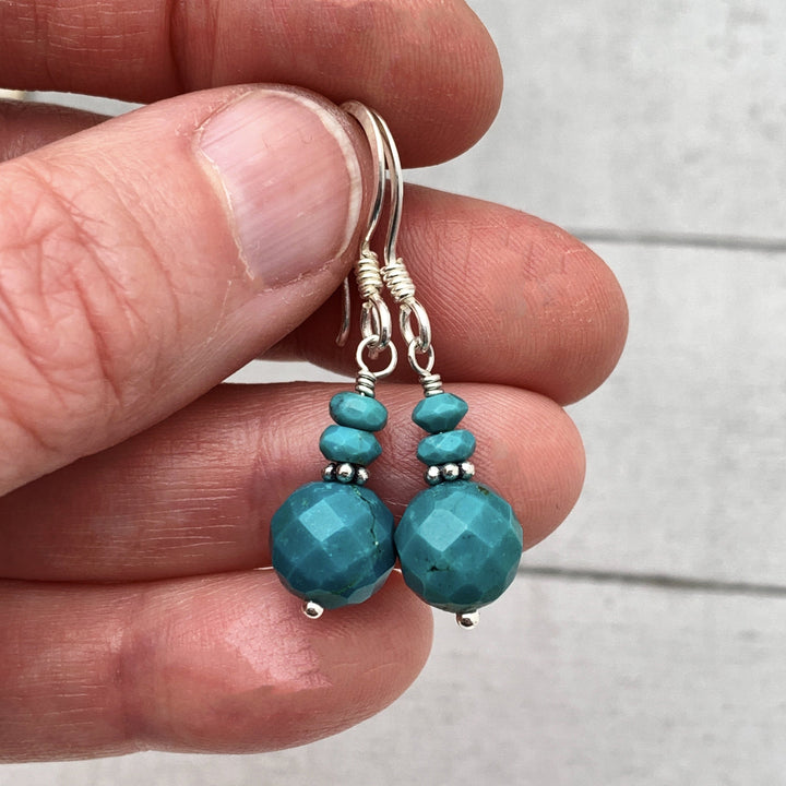 Teal Turquoise and Sterling Silver Earrings - SunlightSilver