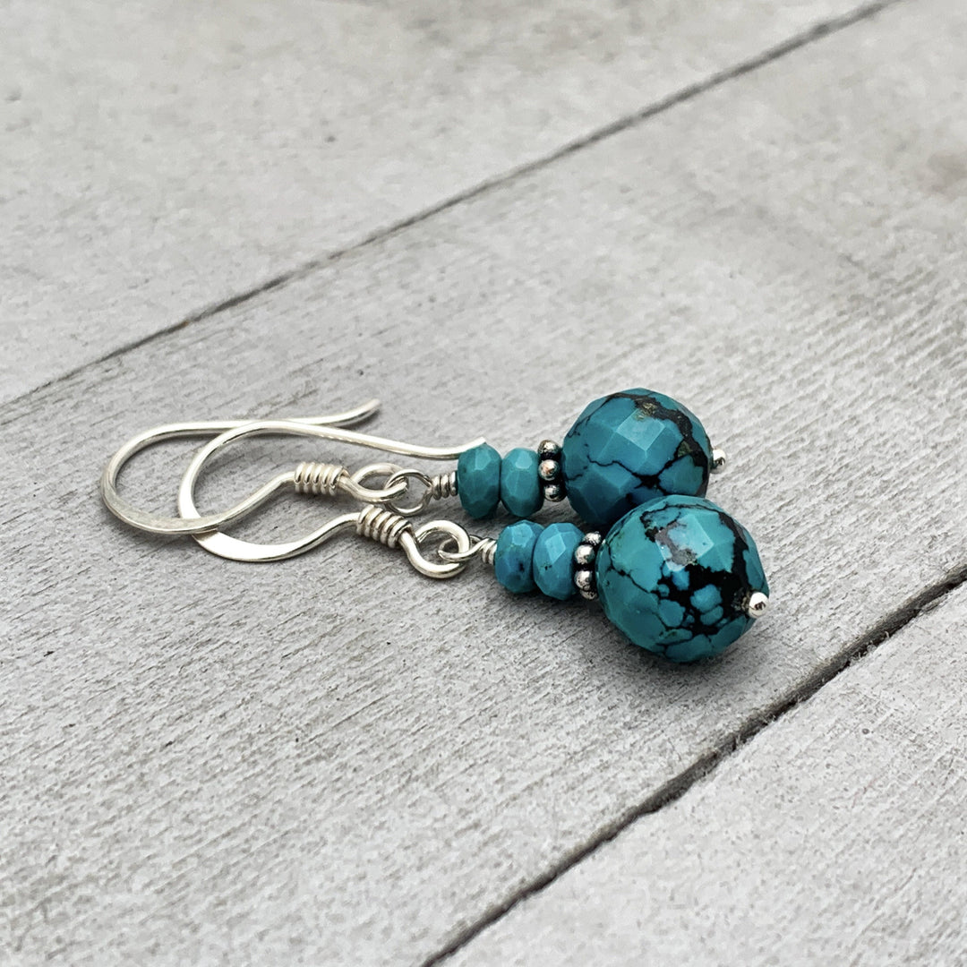 Teal Turquoise and Sterling Silver Earrings - SunlightSilver