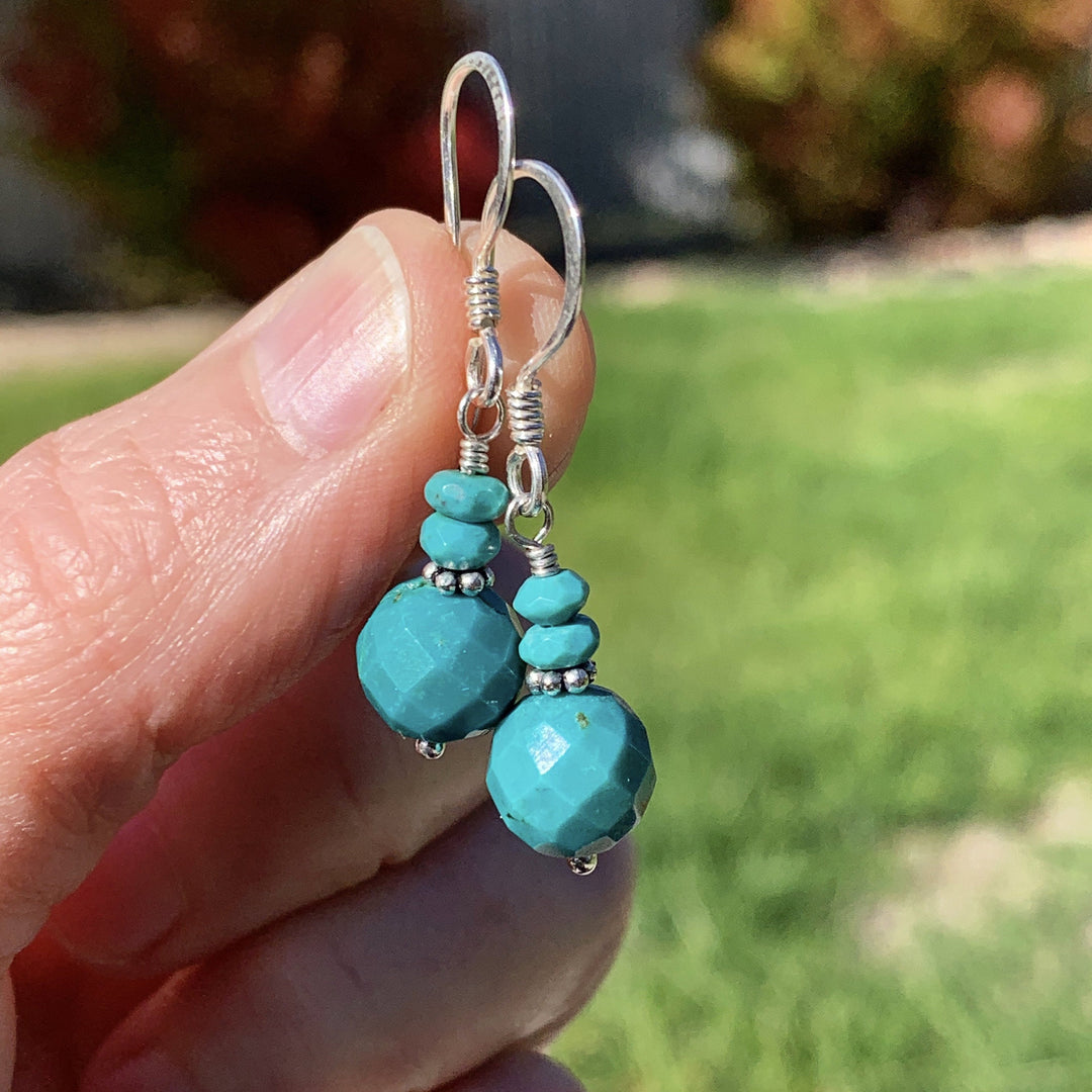 Teal Turquoise and Sterling Silver Earrings - SunlightSilver