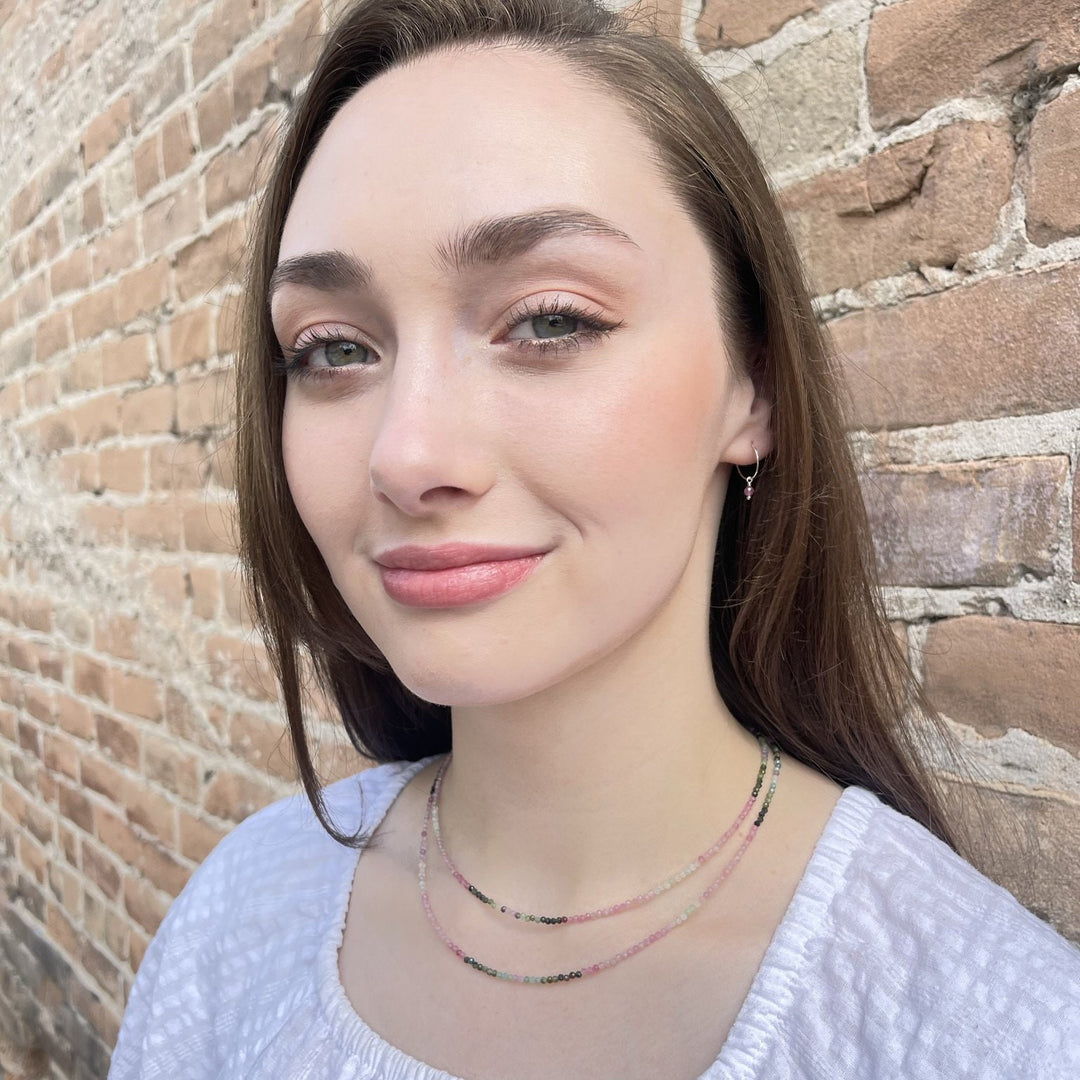 Pink Tourmaline Charm Hoop Earrings - SunlightSilver