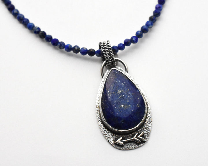 Lapis Lazuli and Solid 925 Sterling Silver Beaded Necklace - SunlightSilver