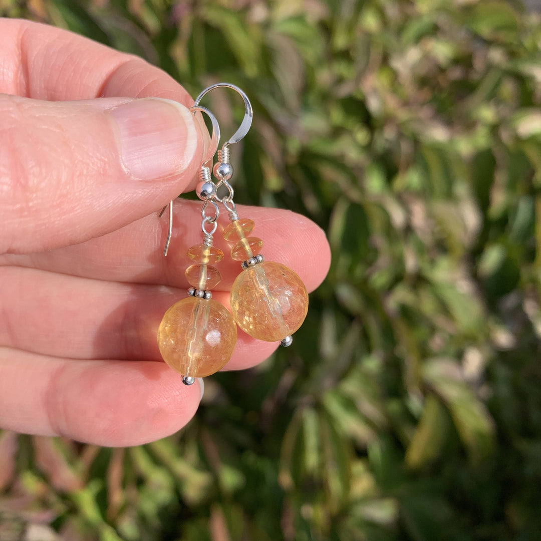 Yellow Citrine Crystal Sterling Silver Earrings. November Birthstone - SunlightSilver