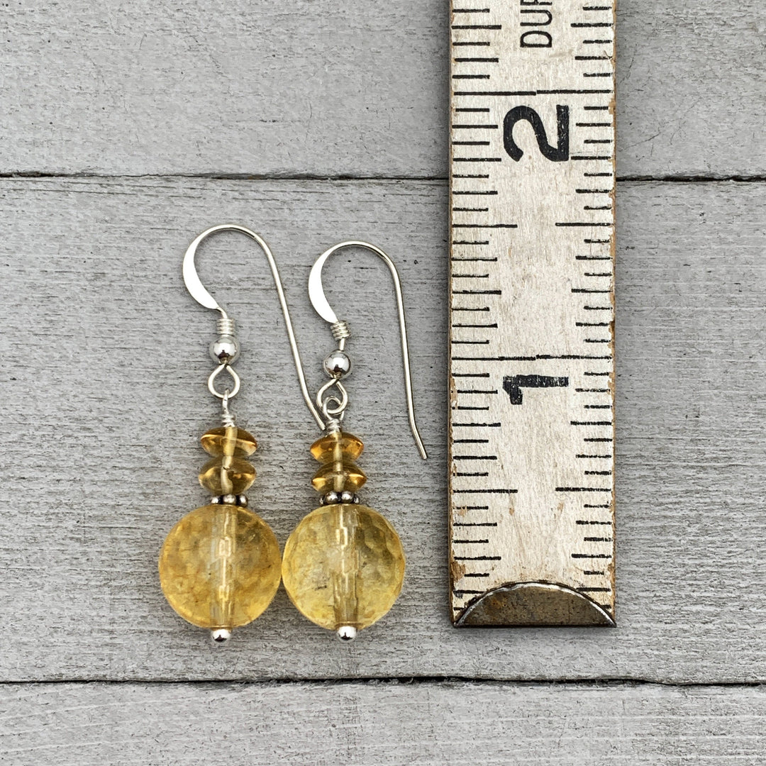 Yellow Citrine Crystal Sterling Silver Earrings. November Birthstone - SunlightSilver