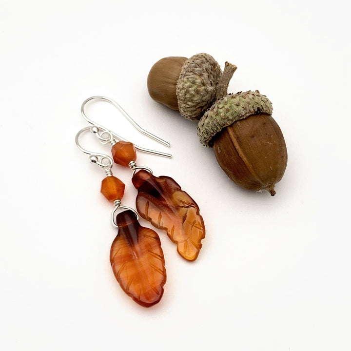 Carved Carnelian Leaf Earrings - SunlightSilver