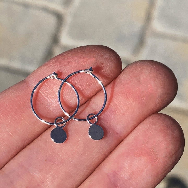 Charm Hoop Earrings Available in Solid 925 Sterling Silver, 14k Yellow or Rose Gold Fill - SunlightSilver