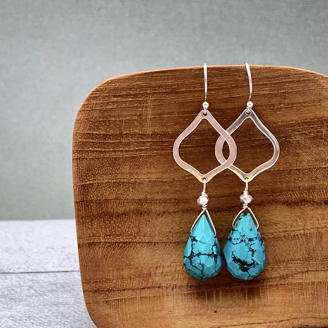 Turquoise Briolette and Sterling Silver Drop Earrings - SunlightSilver