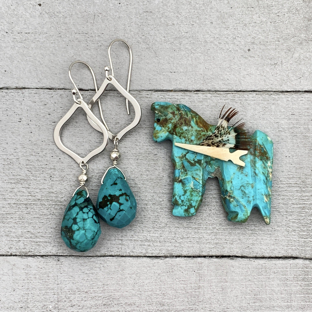 Turquoise Briolette and Sterling Silver Drop Earrings - SunlightSilver