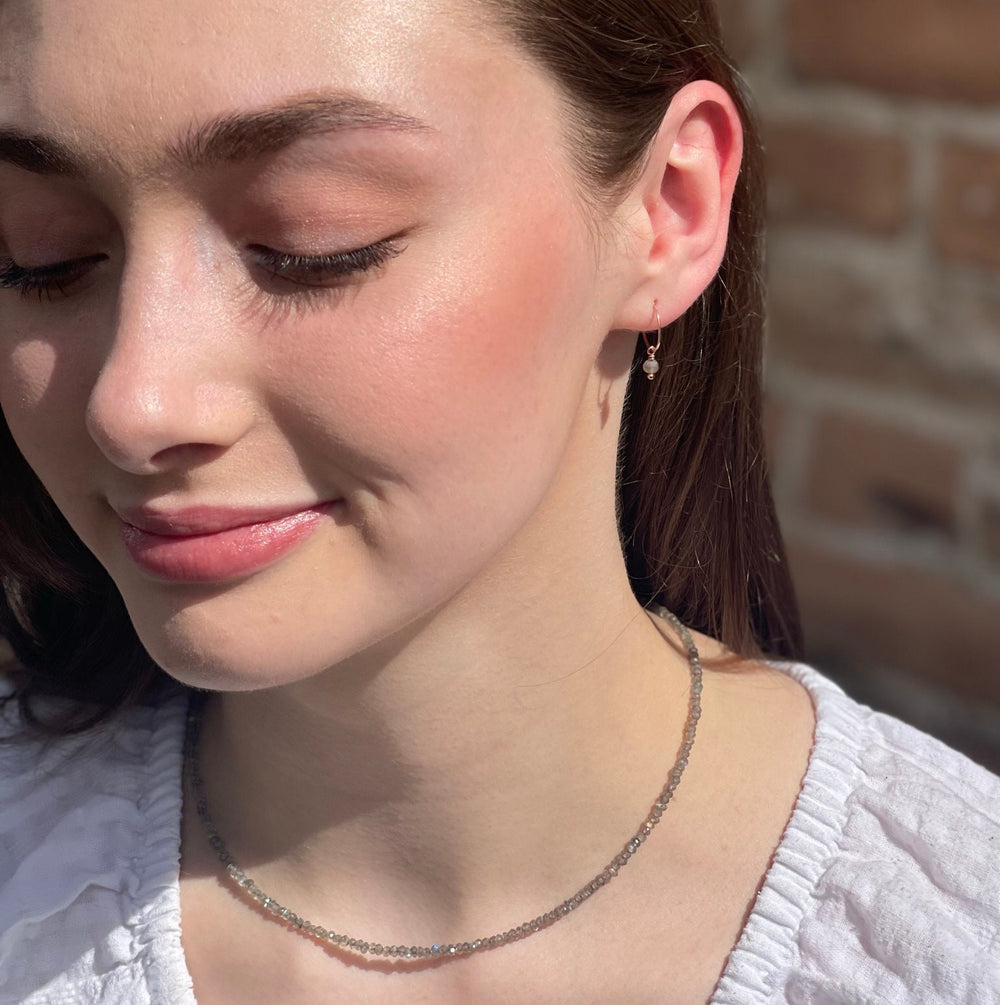 Labradorite Earrings | Sterling Silver, Yellow or Rose Gold | Small Charm Minimalist Jewelry - SunlightSilver