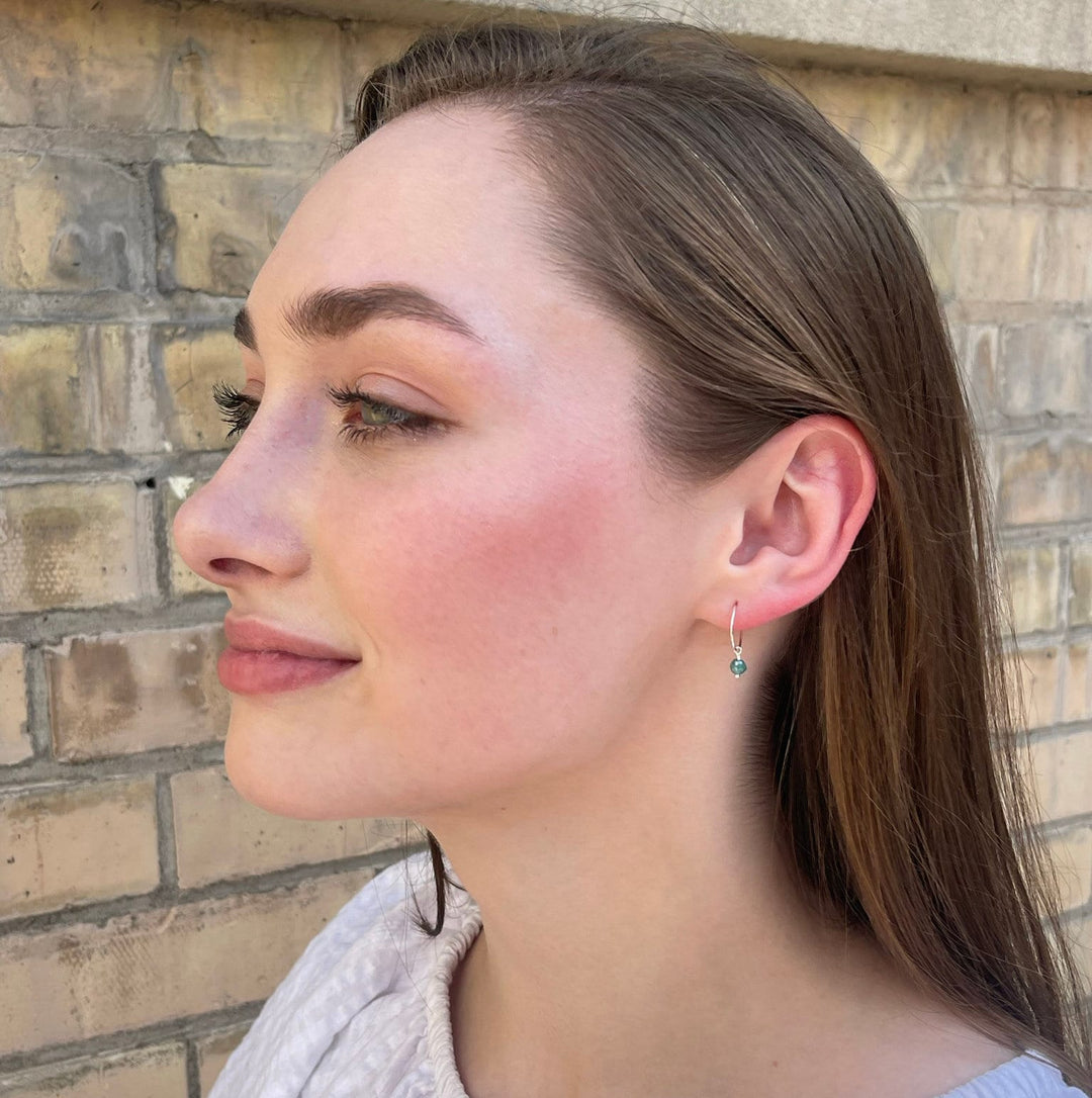 Green Peridot Charm Hoop Earrings. Available in Solid 925 Sterling Silver, 14k Yellow or Rose Gold Fill - SunlightSilver