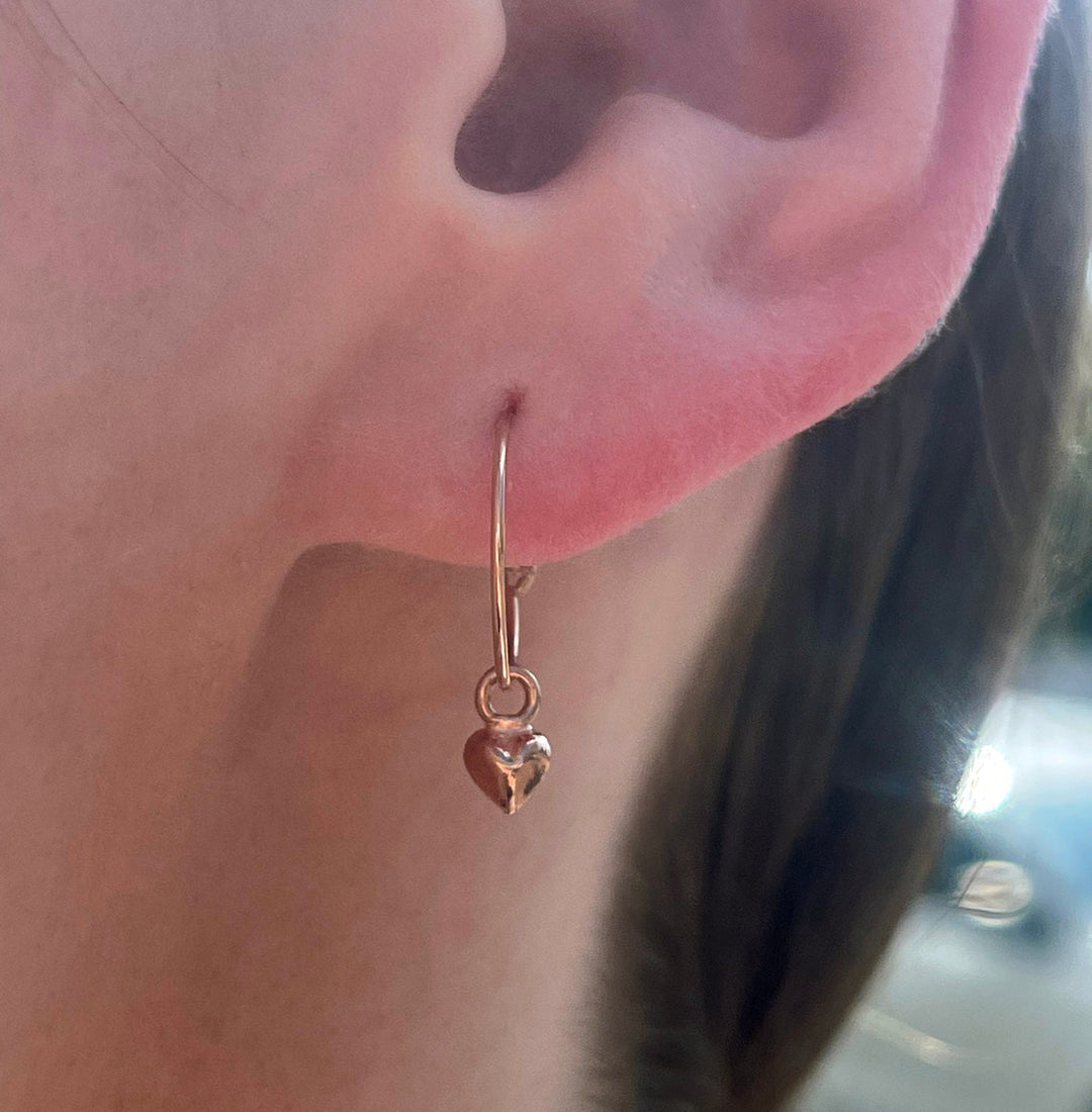 Heart Charm Earrings | Sterling Silver, Yellow, Rose Gold Hoops | Love Symbol Gift - SunlightSilver