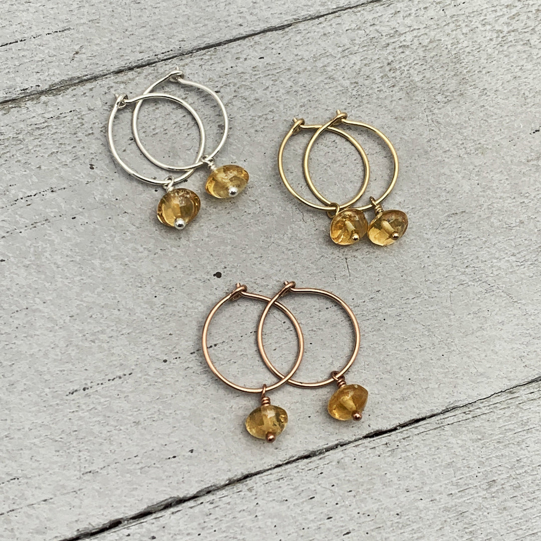 Citrine Charm Hoop Earrings - SunlightSilver