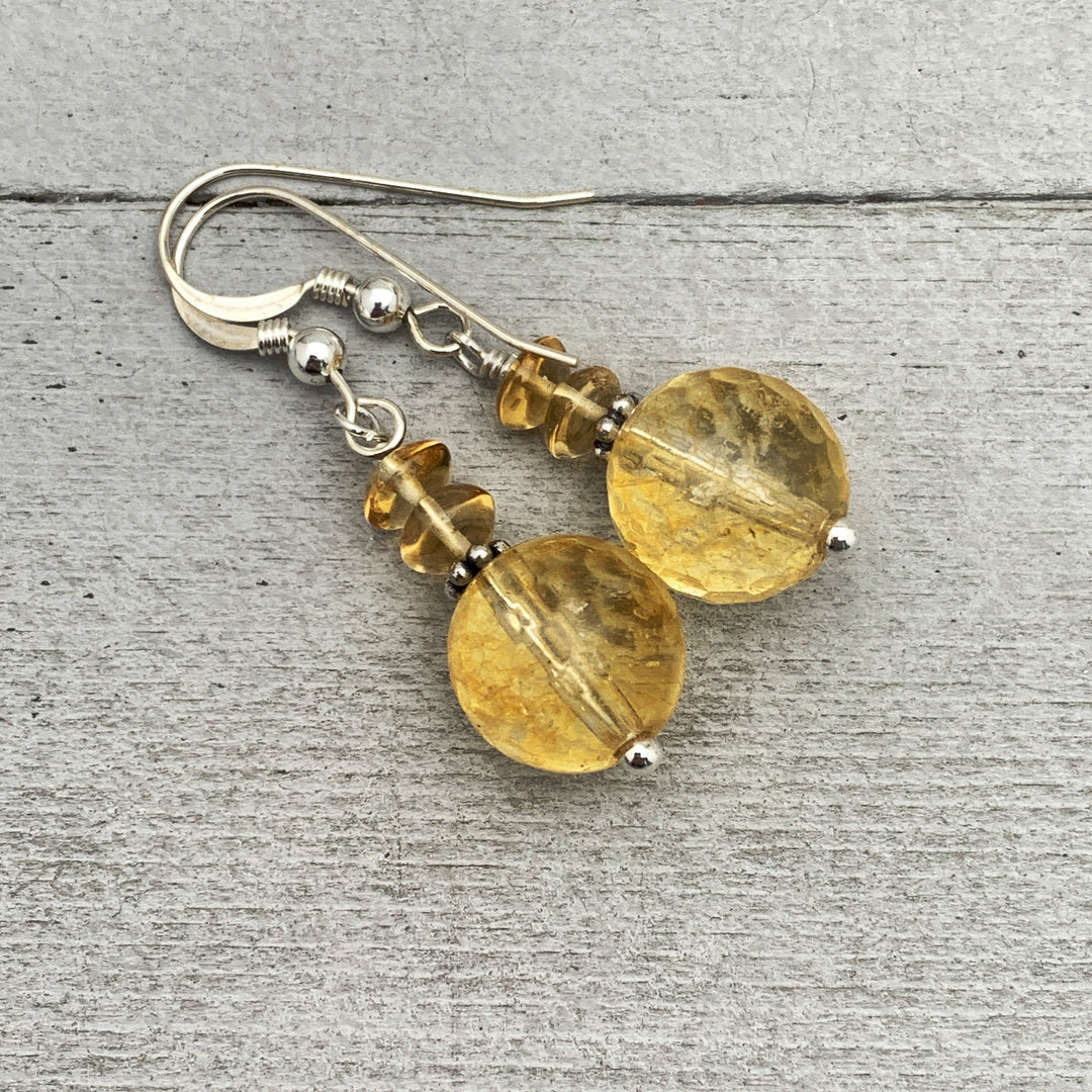 Yellow Citrine Crystal Sterling Silver Earrings. November Birthstone - SunlightSilver