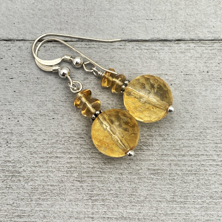 Yellow Citrine Crystal Sterling Silver Earrings. November Birthstone - SunlightSilver