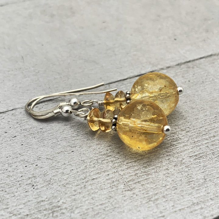 Yellow Citrine Crystal Sterling Silver Earrings. November Birthstone - SunlightSilver